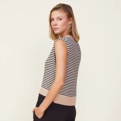 MONROW Merino Wool Sweater Vest DUSKWINTER/WHITEBLACKSTRIPES Hot